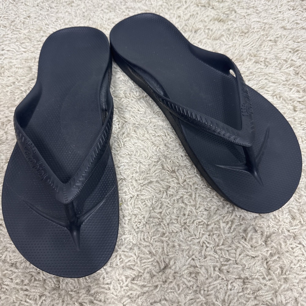 Archies Arch Support Flip Flops Black Women's 9 Men's 8 Orthotic Sandals Beach - Picture 2 of 11